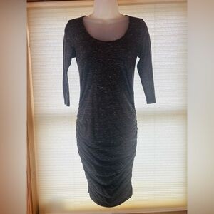 Ingrid & Isabel XS Maternity Bodycon Dress Ruched Sides 3/4 Sleeve Black Heather